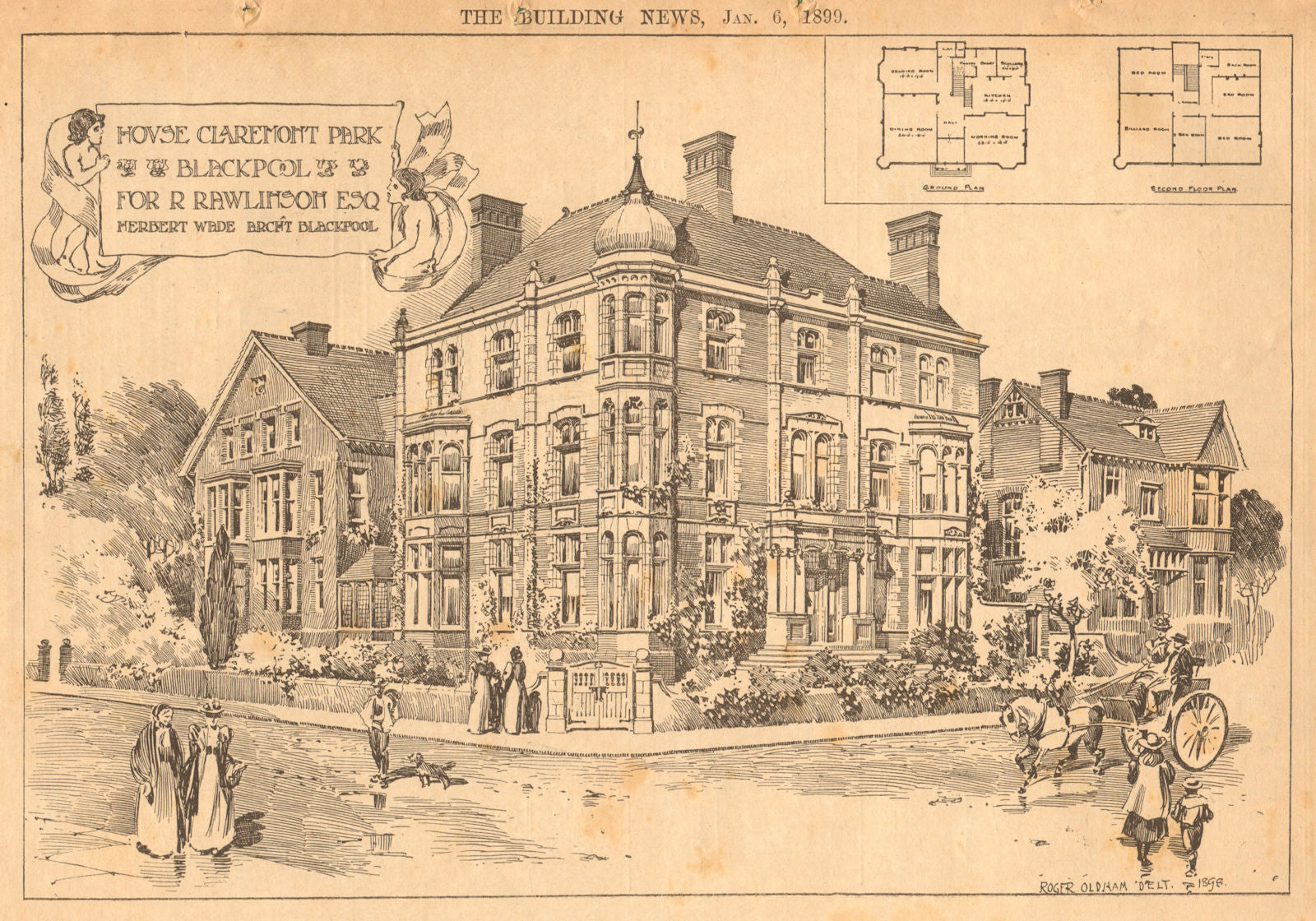 House Claremont Park, Blackpool for R Rawlinson by Herbert Wade Archt. Plan 1899